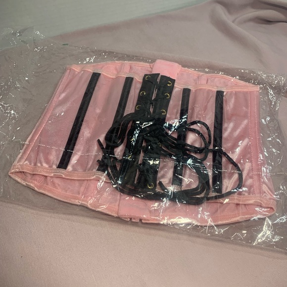 Women Pink  Satin Underbust Corset 7 Til Midnight Zip up Lace up Waist Cincher M - Picture 4 of 6